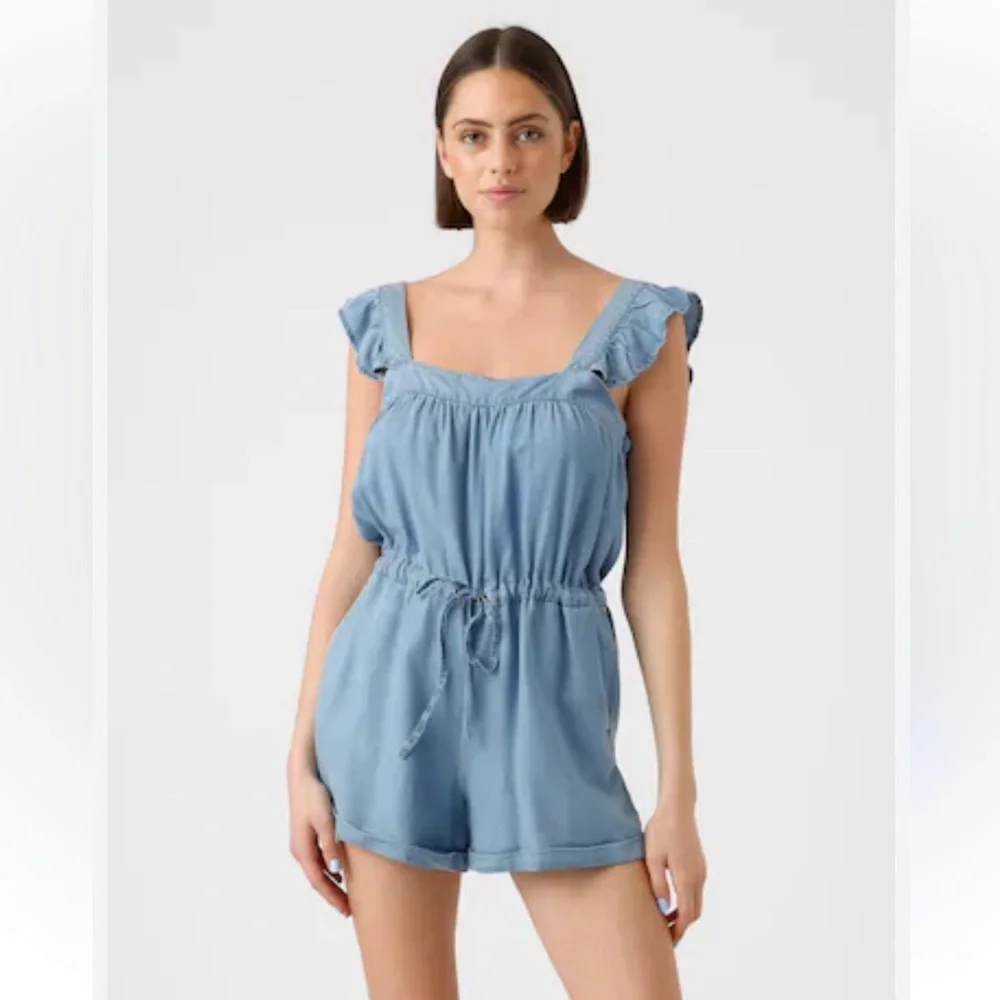 Vero Moda Blue Denim Ruffle Romper - Picture 1 of 8